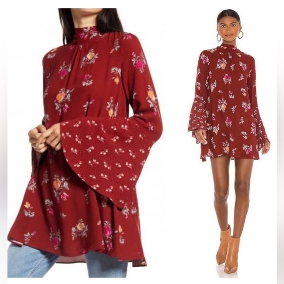 Free People Tate Mock-Neck Tunic Vintage Combo Red S NWT - Picture 1 of 9
